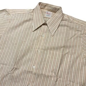 Vtg 60s Arrow Sanforized Button Up Short Sleeve Shirt Men 16.5 Orange Stripe USA